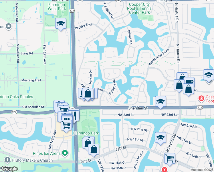 map of restaurants, bars, coffee shops, grocery stores, and more near 2690 Brim Way in Hollywood