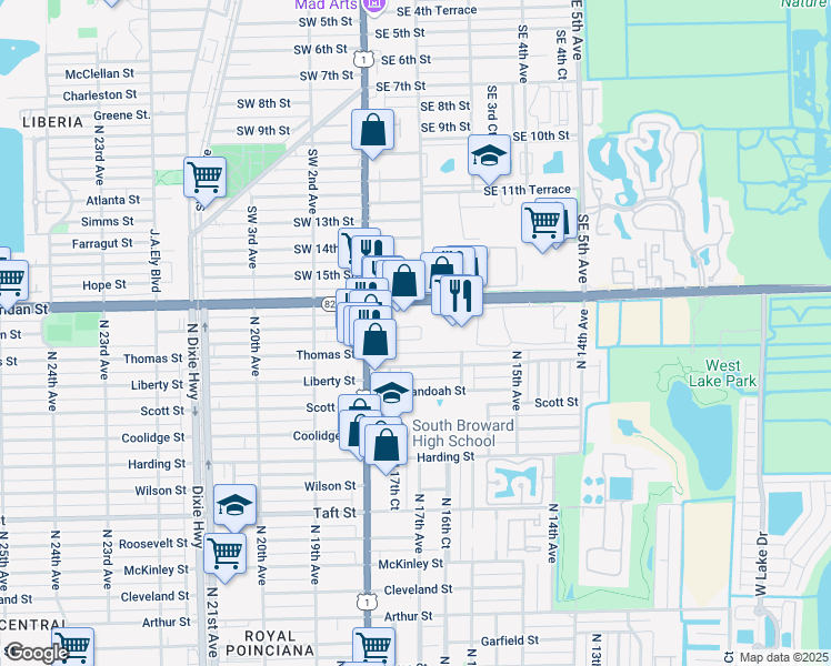 map of restaurants, bars, coffee shops, grocery stores, and more near 1723 Thomas Street in Hollywood