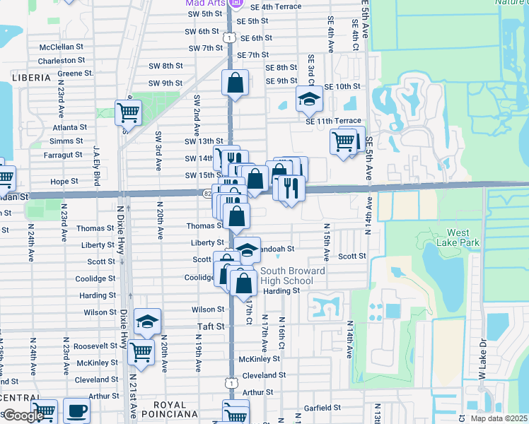 map of restaurants, bars, coffee shops, grocery stores, and more near 1723 Thomas Street in Hollywood