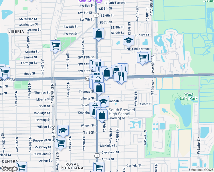 map of restaurants, bars, coffee shops, grocery stores, and more near 1723 Thomas Street in Hollywood