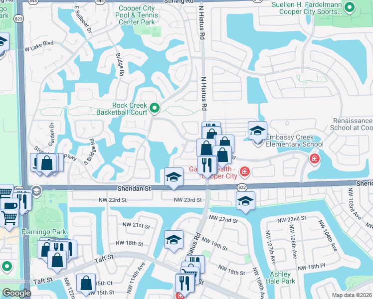 map of restaurants, bars, coffee shops, grocery stores, and more near 11261 Reveille Road in Hollywood