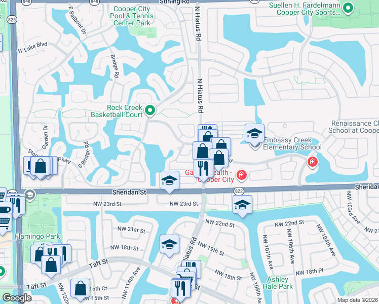 map of restaurants, bars, coffee shops, grocery stores, and more near 11261 Reveille Road in Hollywood