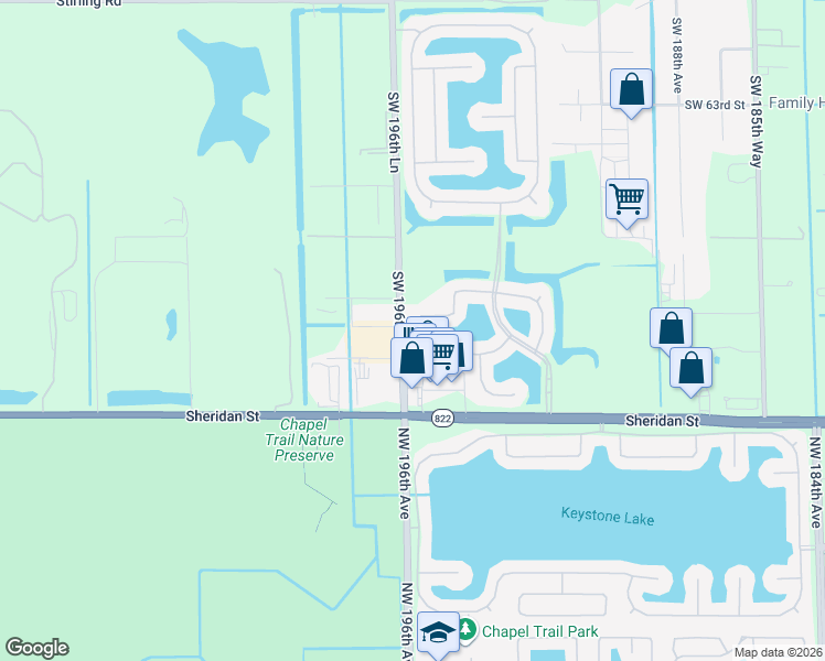 map of restaurants, bars, coffee shops, grocery stores, and more near 6735 Southwest 195th Avenue in Fort Lauderdale