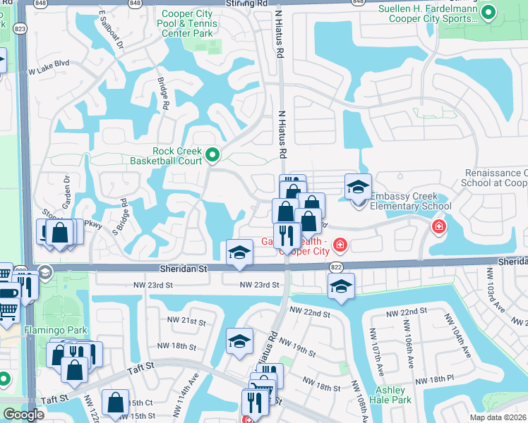 map of restaurants, bars, coffee shops, grocery stores, and more near 11261 Reveille Road in Hollywood