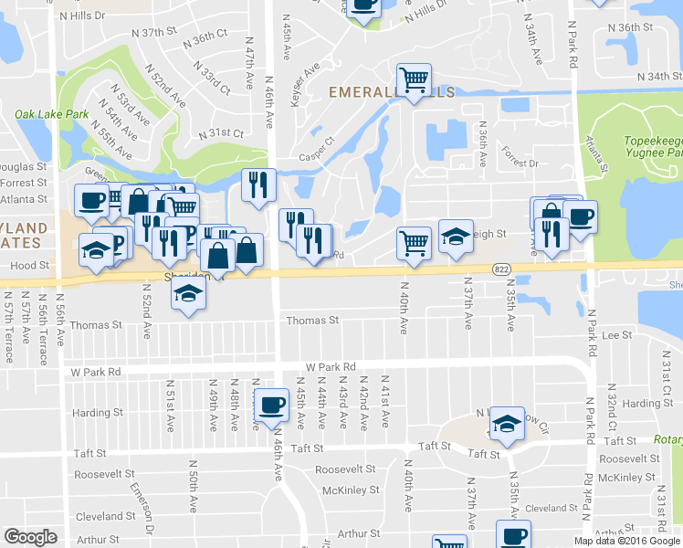 map of restaurants, bars, coffee shops, grocery stores, and more near 4300 Florida 822 in Hollywood