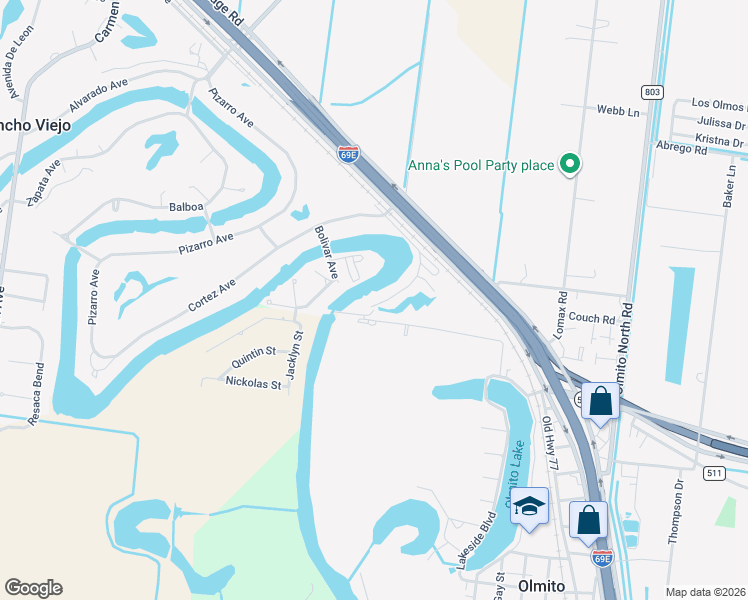 map of restaurants, bars, coffee shops, grocery stores, and more near 2000 El Dorado Avenue in Olmito