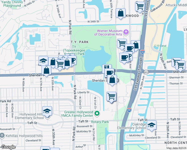 map of restaurants, bars, coffee shops, grocery stores, and more near 2428 Dickens Circle in Hollywood