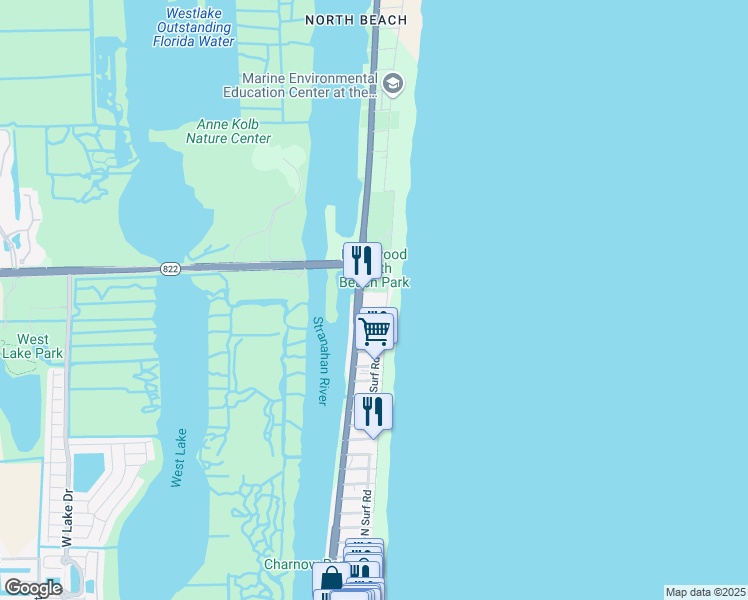 map of restaurants, bars, coffee shops, grocery stores, and more near 3501 North Ocean Drive in Hollywood