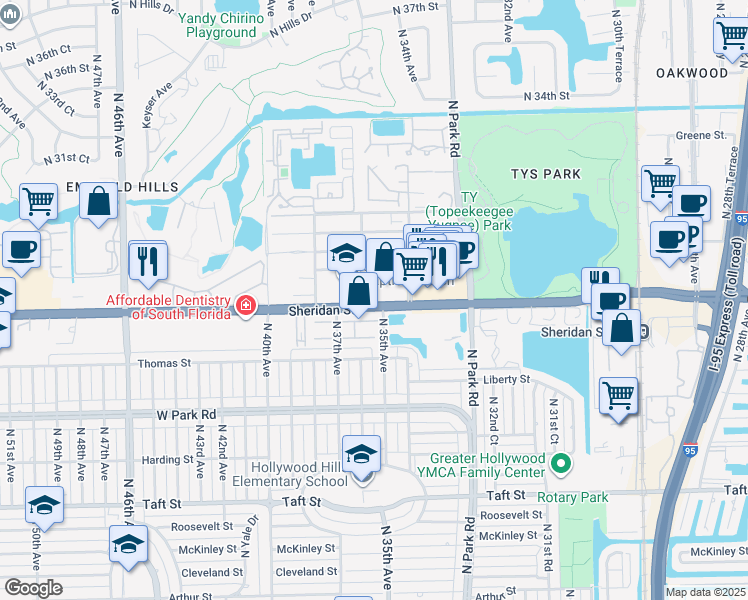 map of restaurants, bars, coffee shops, grocery stores, and more near 2408 Camino Sheridan Vlls in Hollywood