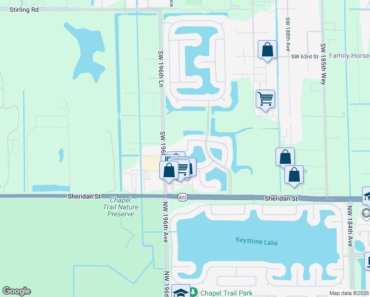 map of restaurants, bars, coffee shops, grocery stores, and more near 19405 Southwest 67th Street in Fort Lauderdale