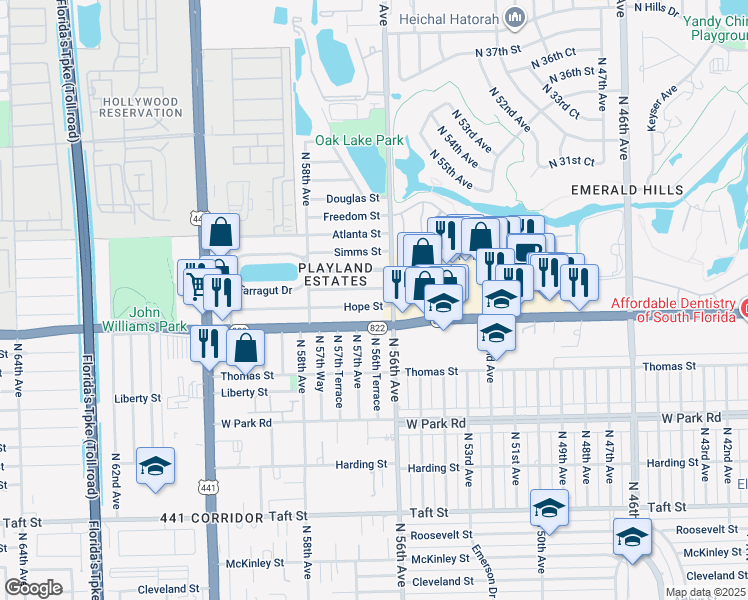 map of restaurants, bars, coffee shops, grocery stores, and more near in Hollywood