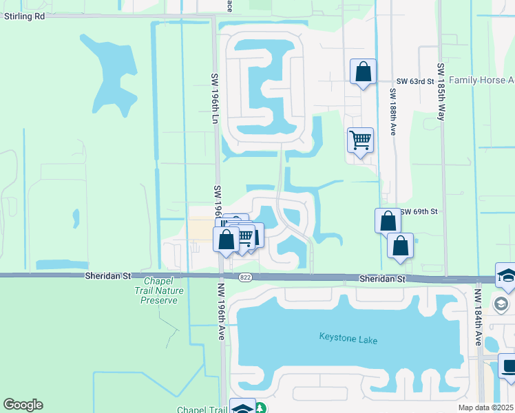 map of restaurants, bars, coffee shops, grocery stores, and more near 19395 Southwest 66th Street in Fort Lauderdale