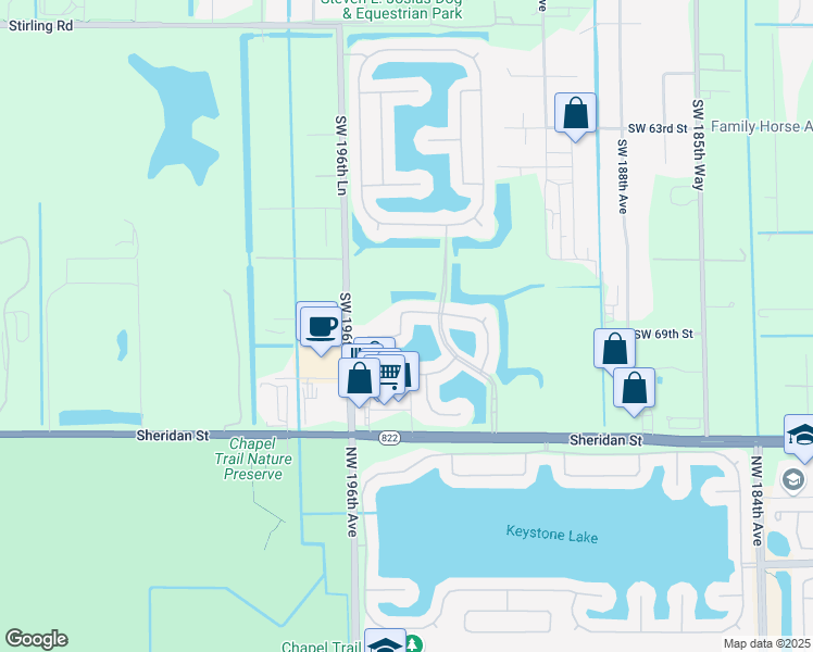 map of restaurants, bars, coffee shops, grocery stores, and more near 6644 Southwest 194th Avenue in Fort Lauderdale