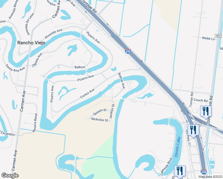 map of restaurants, bars, coffee shops, grocery stores, and more near 2511 Avenue El Dorado in Olmito