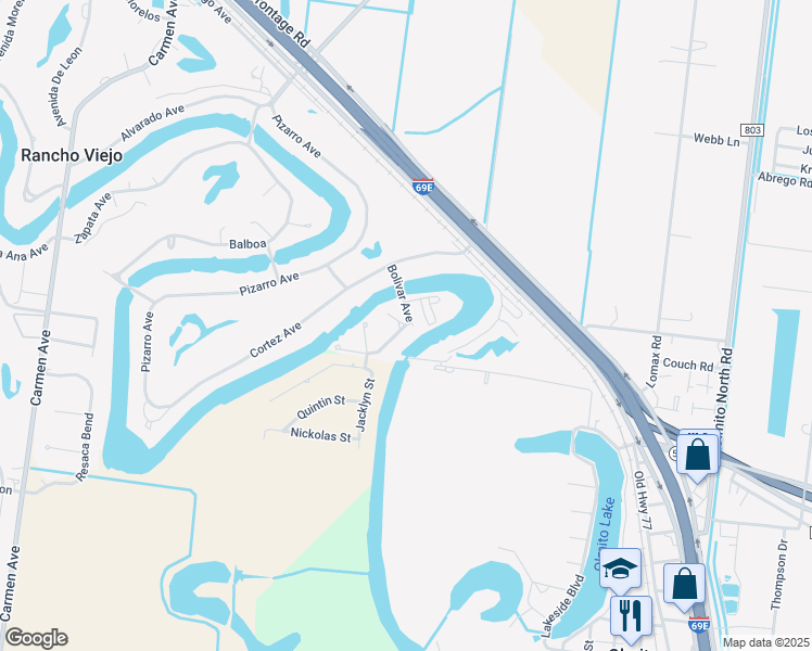map of restaurants, bars, coffee shops, grocery stores, and more near 305 Bolivar Avenue in Rancho Viejo