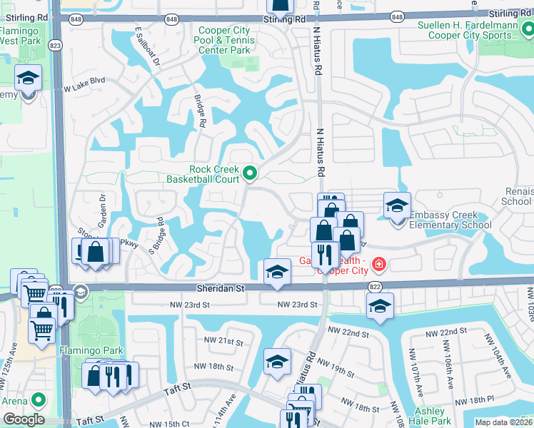 map of restaurants, bars, coffee shops, grocery stores, and more near 2897 Ashly Lane in Hollywood