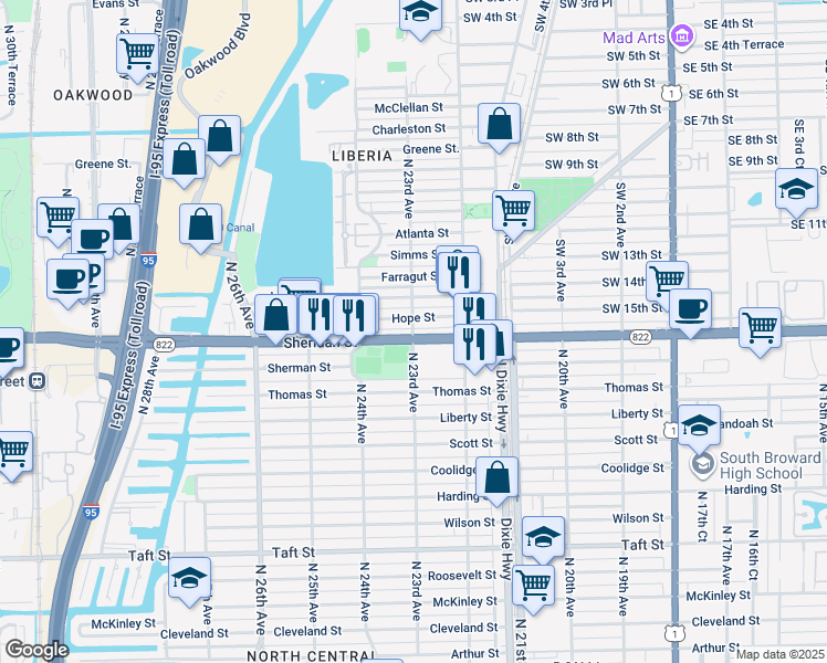 map of restaurants, bars, coffee shops, grocery stores, and more near 2310 Hope Street in Hollywood