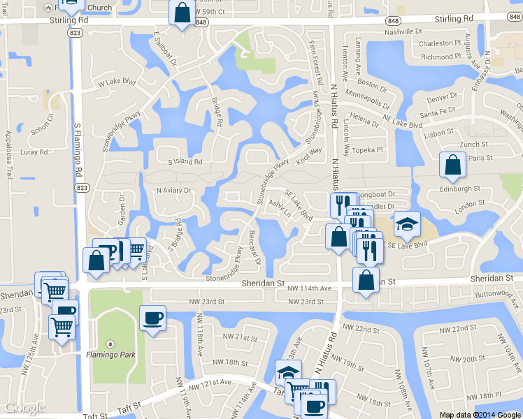 map of restaurants, bars, coffee shops, grocery stores, and more near 2897 Ashly Lane in Hollywood