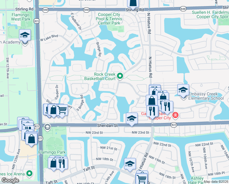 map of restaurants, bars, coffee shops, grocery stores, and more near 11610 South Budd Drive in Hollywood