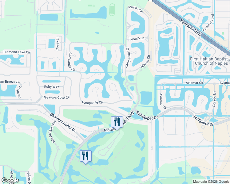 map of restaurants, bars, coffee shops, grocery stores, and more near 9565 Mussorie Court in Naples