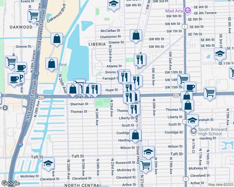 map of restaurants, bars, coffee shops, grocery stores, and more near 2228 Hope Street in Hollywood