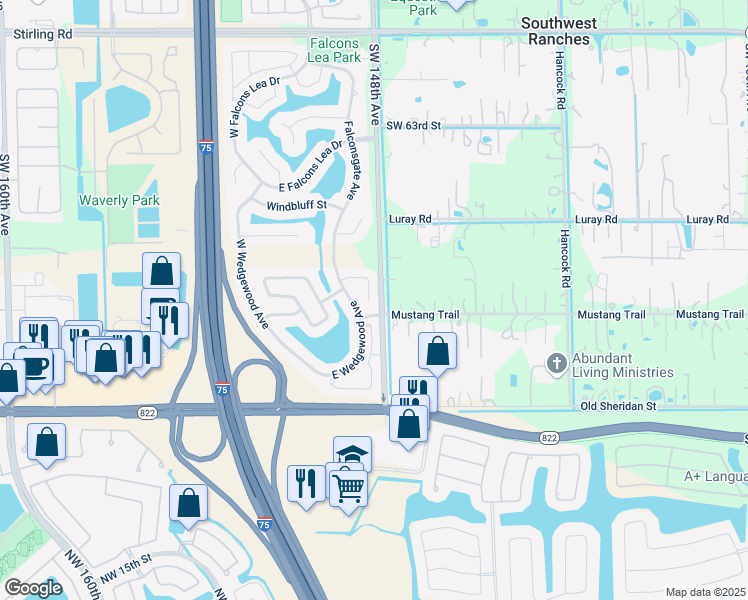 map of restaurants, bars, coffee shops, grocery stores, and more near 14820 Archerhall Street in Davie