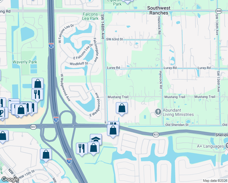 map of restaurants, bars, coffee shops, grocery stores, and more near 6800 Volunteer Road in Southwest Ranches
