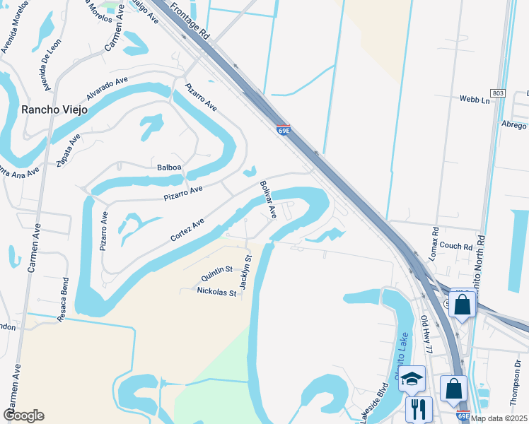 map of restaurants, bars, coffee shops, grocery stores, and more near 313 Bolivar Avenue in Rancho Viejo