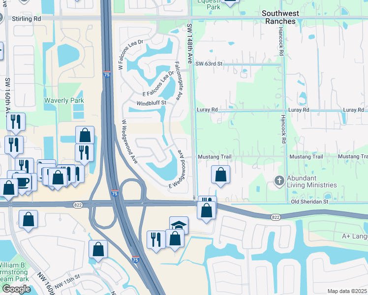 map of restaurants, bars, coffee shops, grocery stores, and more near 14820 Archerhall Street in Davie