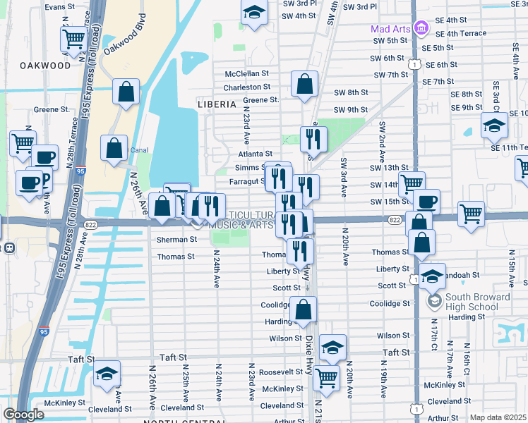 map of restaurants, bars, coffee shops, grocery stores, and more near 2228 Hope Street in Hollywood