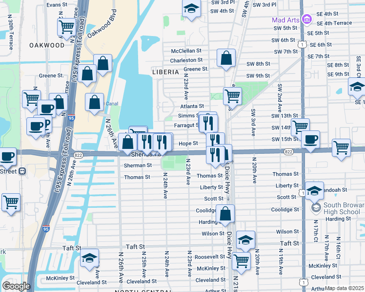 map of restaurants, bars, coffee shops, grocery stores, and more near 2310 Hope Street in Hollywood