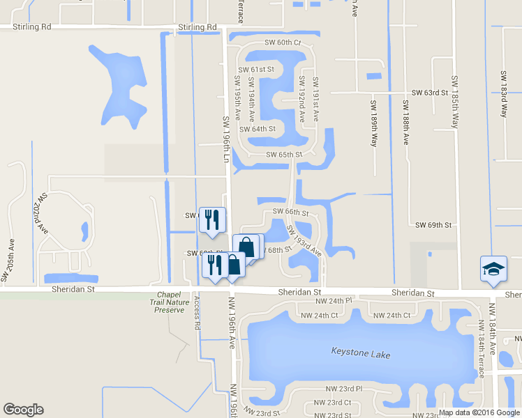 map of restaurants, bars, coffee shops, grocery stores, and more near 19395 Southwest 66th Street in Fort Lauderdale