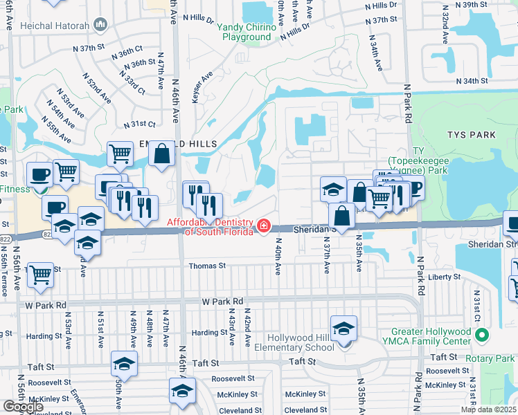map of restaurants, bars, coffee shops, grocery stores, and more near 410 Saint Andrews Road in Hollywood