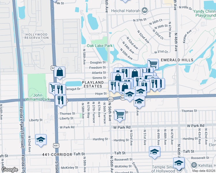 map of restaurants, bars, coffee shops, grocery stores, and more near in Hollywood