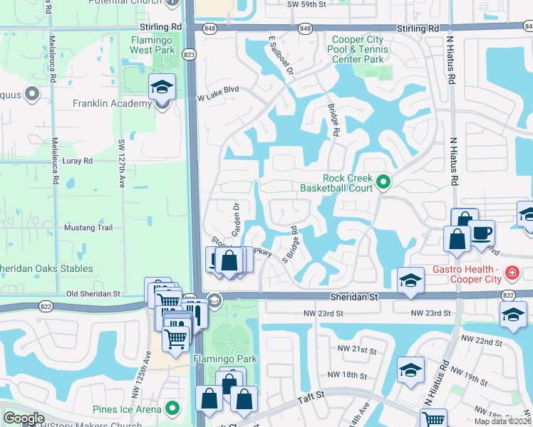 map of restaurants, bars, coffee shops, grocery stores, and more near 2880 West Aviary Drive in Hollywood