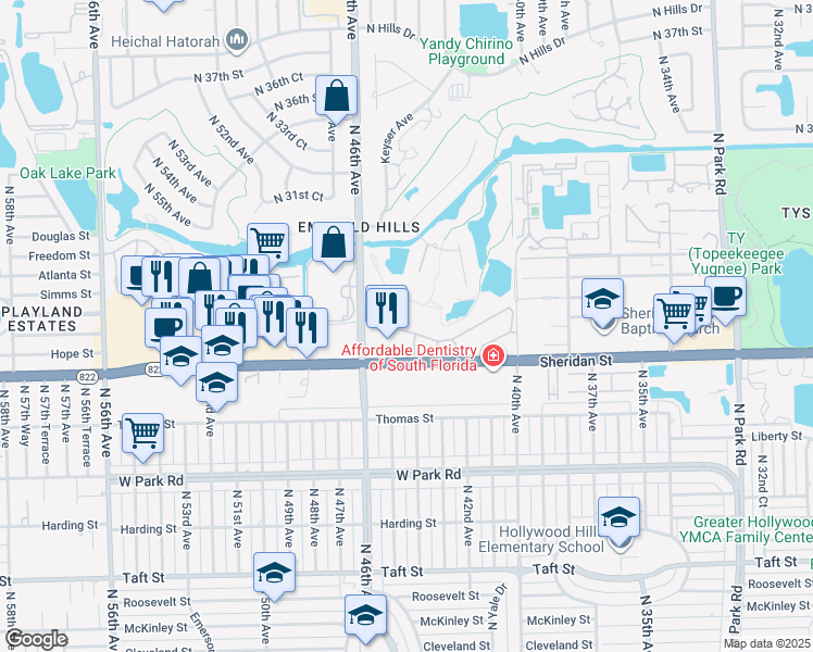 map of restaurants, bars, coffee shops, grocery stores, and more near 1701 Saint Andrews Road in Hollywood