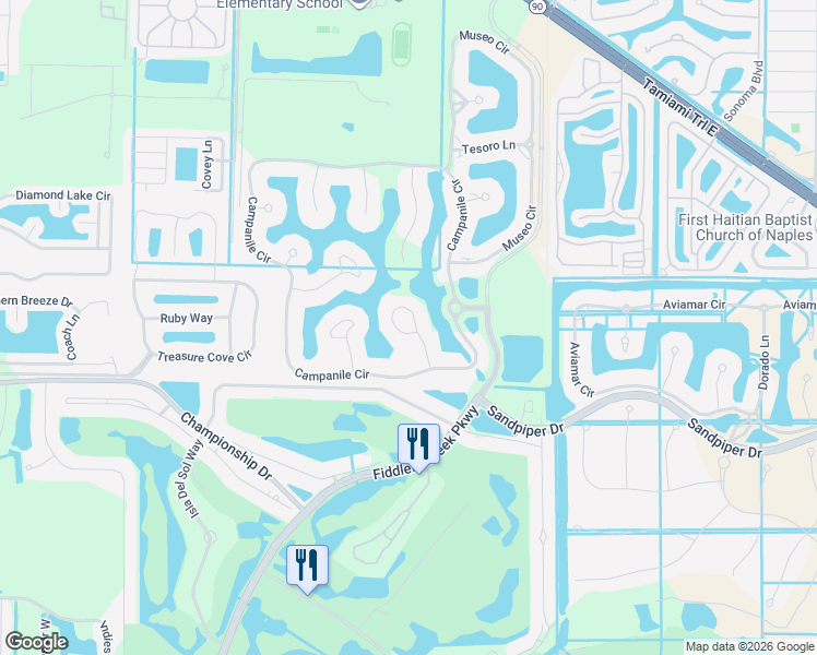 map of restaurants, bars, coffee shops, grocery stores, and more near 9565 Mussorie Court in Naples