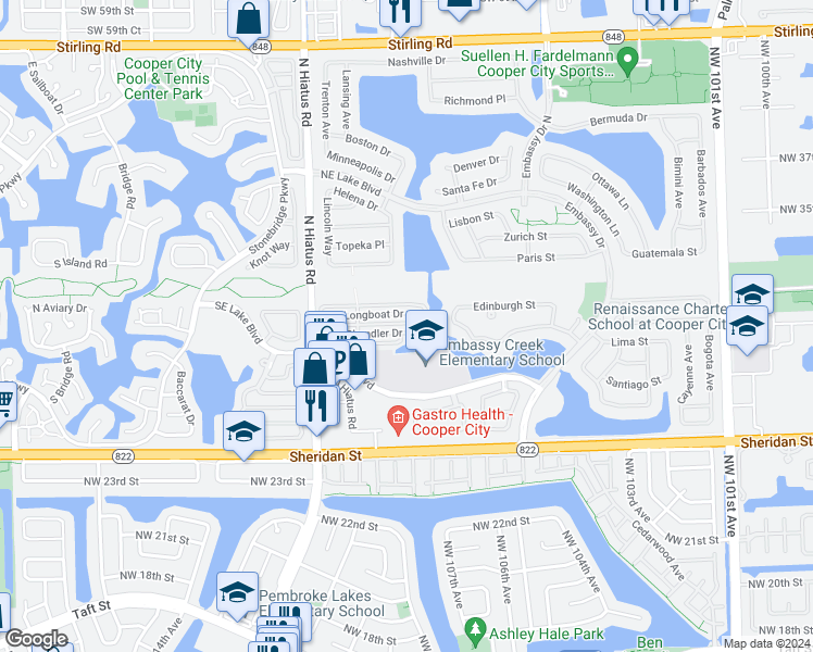 map of restaurants, bars, coffee shops, grocery stores, and more near 10954 Neptune Drive in Hollywood