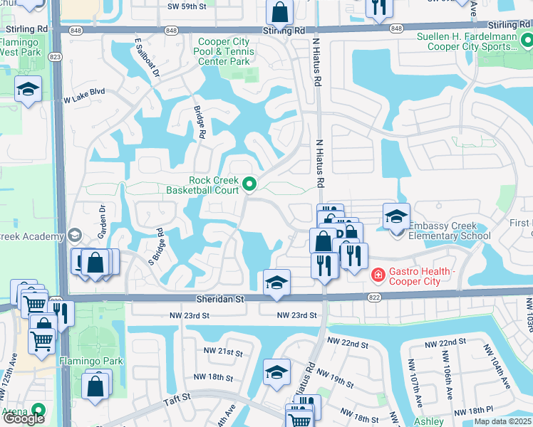map of restaurants, bars, coffee shops, grocery stores, and more near 2897 Ashly Lane in Hollywood