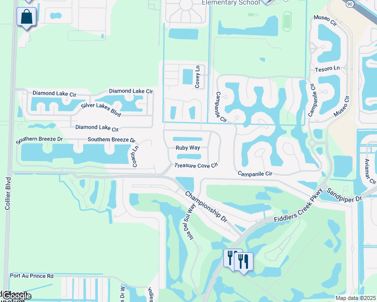 map of restaurants, bars, coffee shops, grocery stores, and more near 3820 Ruby Way in Naples