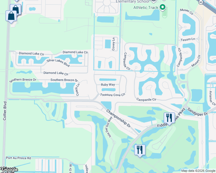 map of restaurants, bars, coffee shops, grocery stores, and more near 3820 Ruby Way in Naples