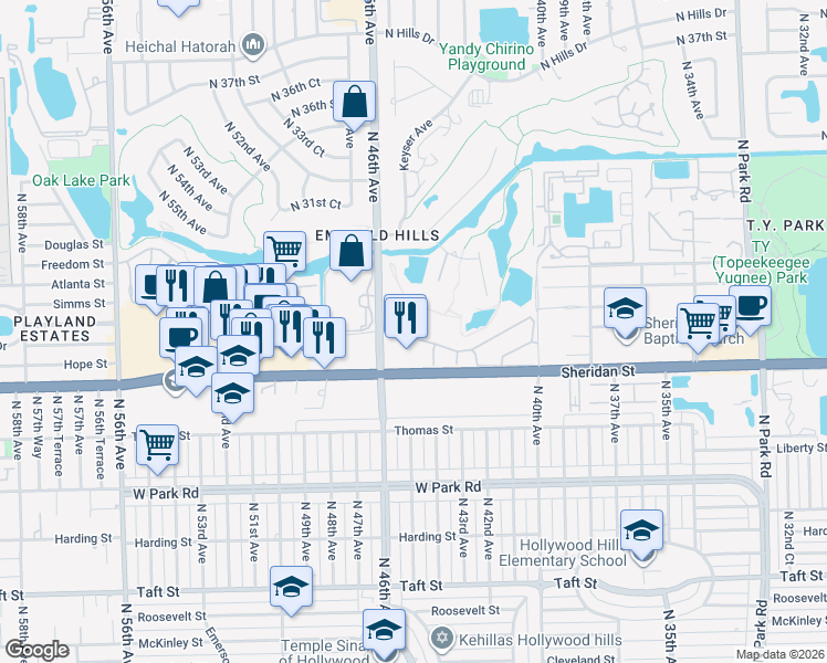 map of restaurants, bars, coffee shops, grocery stores, and more near 1701 Saint Andrews Road in Hollywood