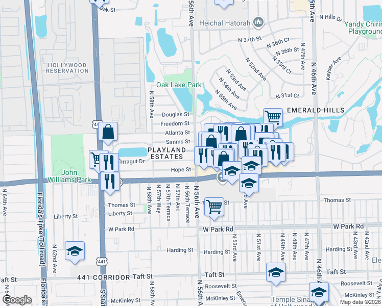 map of restaurants, bars, coffee shops, grocery stores, and more near in Hollywood