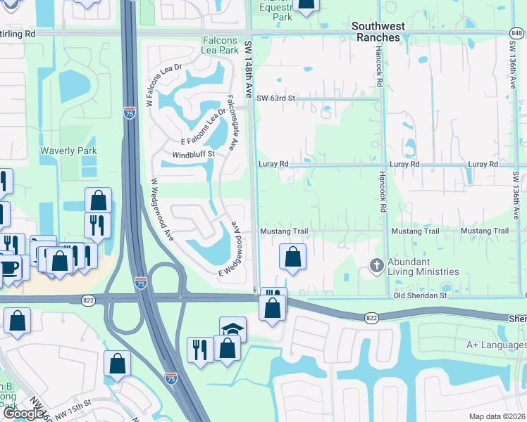 map of restaurants, bars, coffee shops, grocery stores, and more near 6800 Volunteer Road in Southwest Ranches