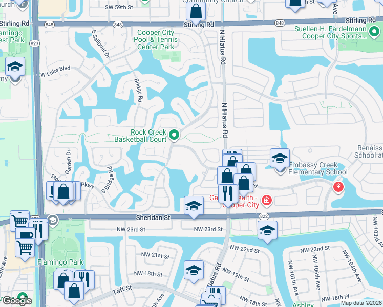map of restaurants, bars, coffee shops, grocery stores, and more near 2940 Cambridge Lane in Hollywood