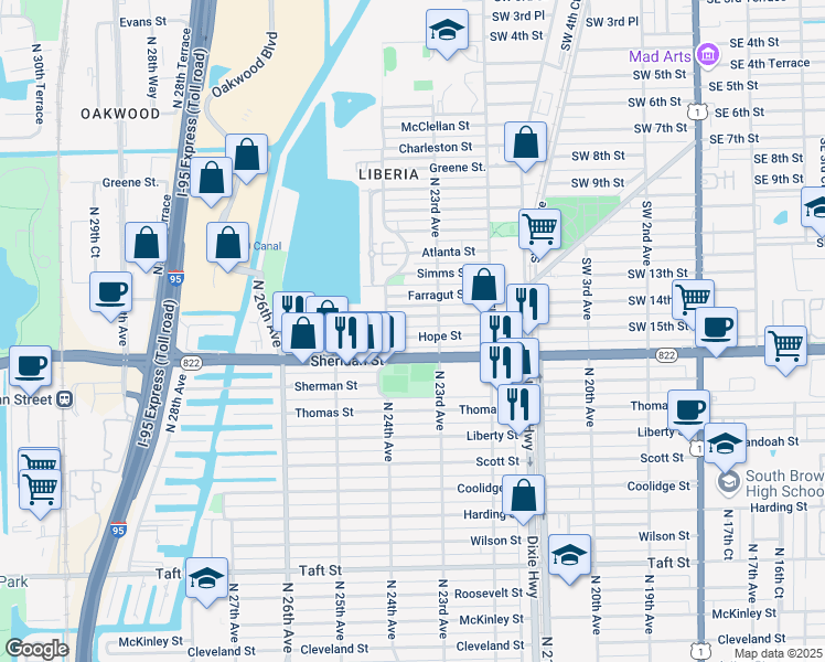 map of restaurants, bars, coffee shops, grocery stores, and more near 2310 Hope Street in Hollywood