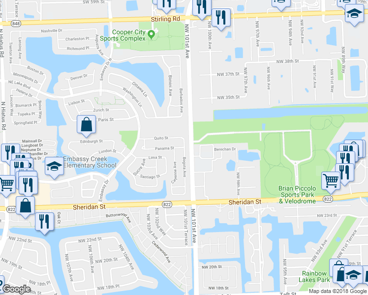 map of restaurants, bars, coffee shops, grocery stores, and more near 3010 Bogota Avenue in Hollywood