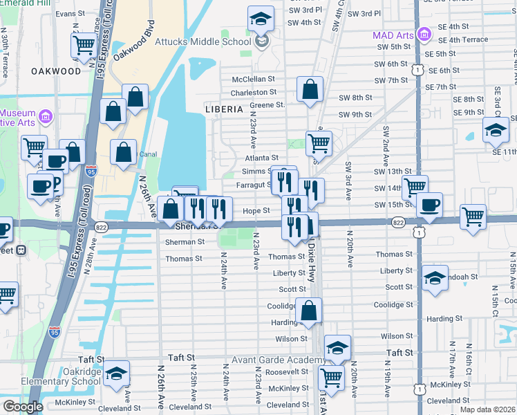 map of restaurants, bars, coffee shops, grocery stores, and more near 2310 Hope Street in Hollywood