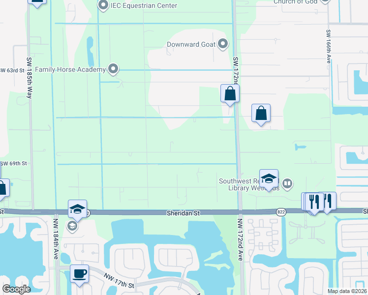 map of restaurants, bars, coffee shops, grocery stores, and more near 17531 Southwest 68th Court in Southwest Ranches