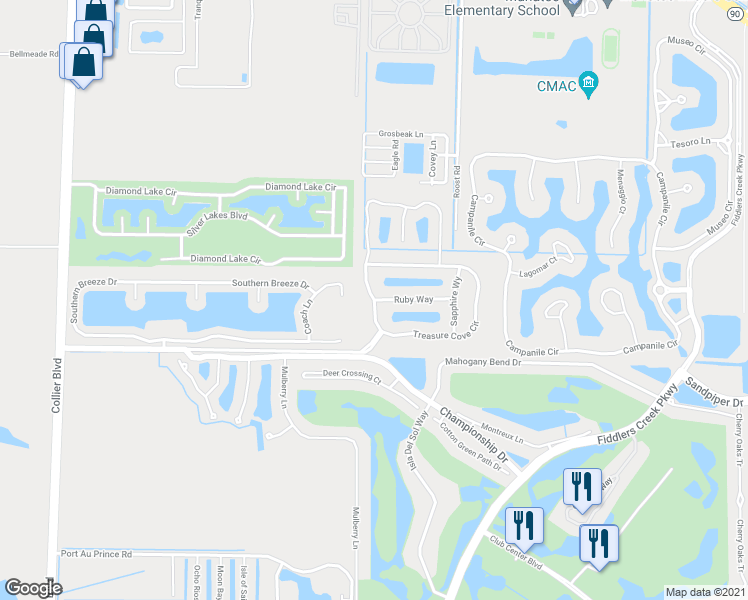 map of restaurants, bars, coffee shops, grocery stores, and more near 3652 Treasure Cove Circle in Naples